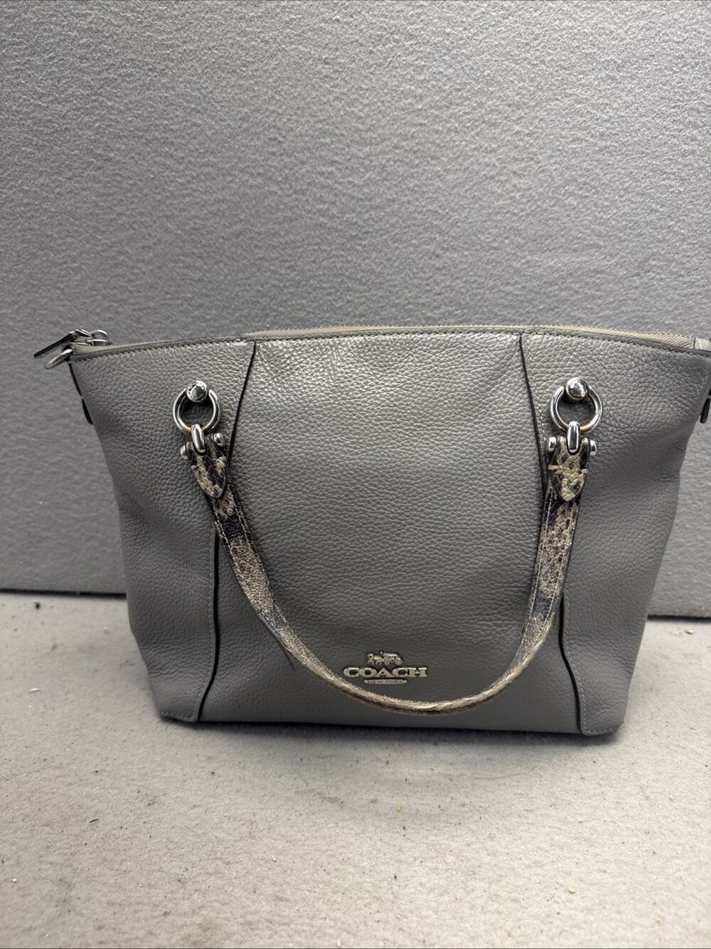 Coach C6839 Gray Pebbled Leather Satchel Handbag Purse Silver Hardware